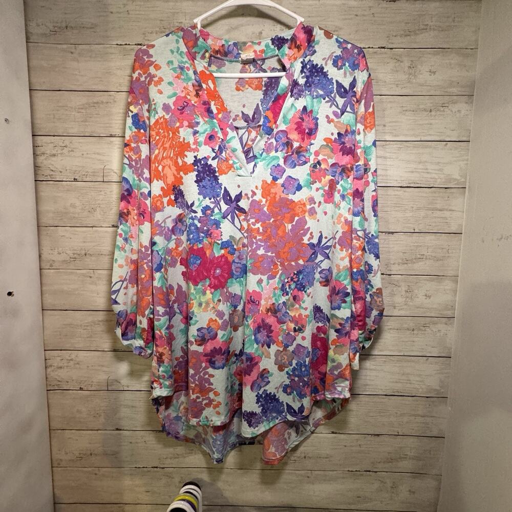 Womens Plus Size Colorful Lightweight Blouse 3/4 Sleeve Summer Spring Top 1X 18W